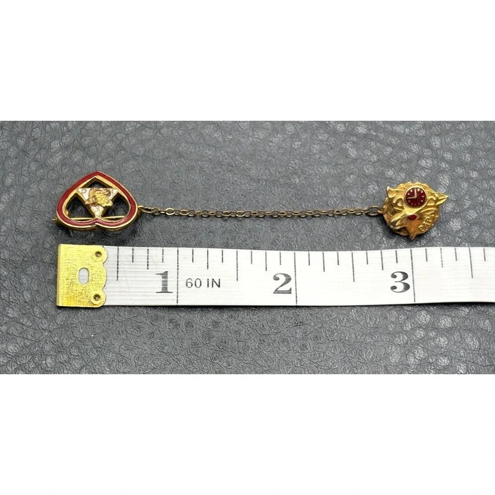 VTG Gold Filled Fraternal Women of the Moose Lodge Red Enamel Heart Chain Pin